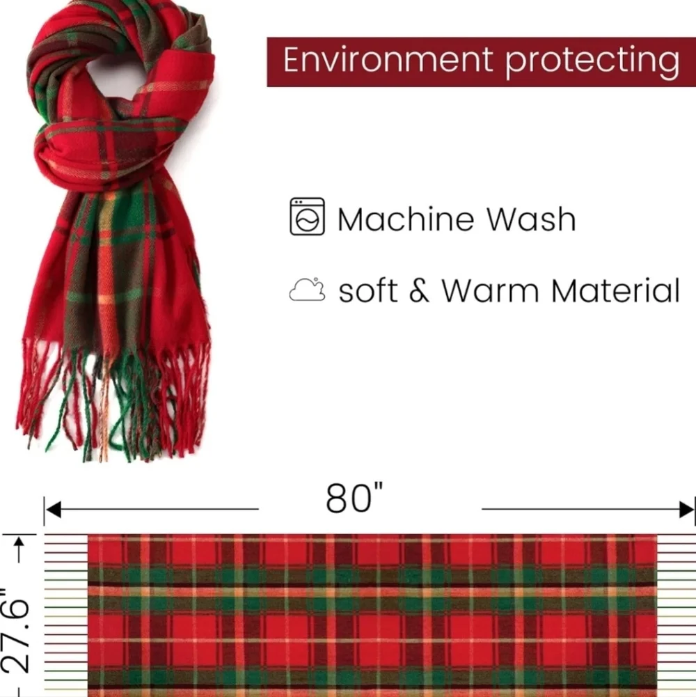 Womens Winter Scarf, Fashion Cashmere Feel Plaid Scarfs for Women, Pashmina Shaw